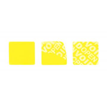 Nereziduální žltá štvorcová VOID samolepka s vysokou priľnavosťou 20x20mm